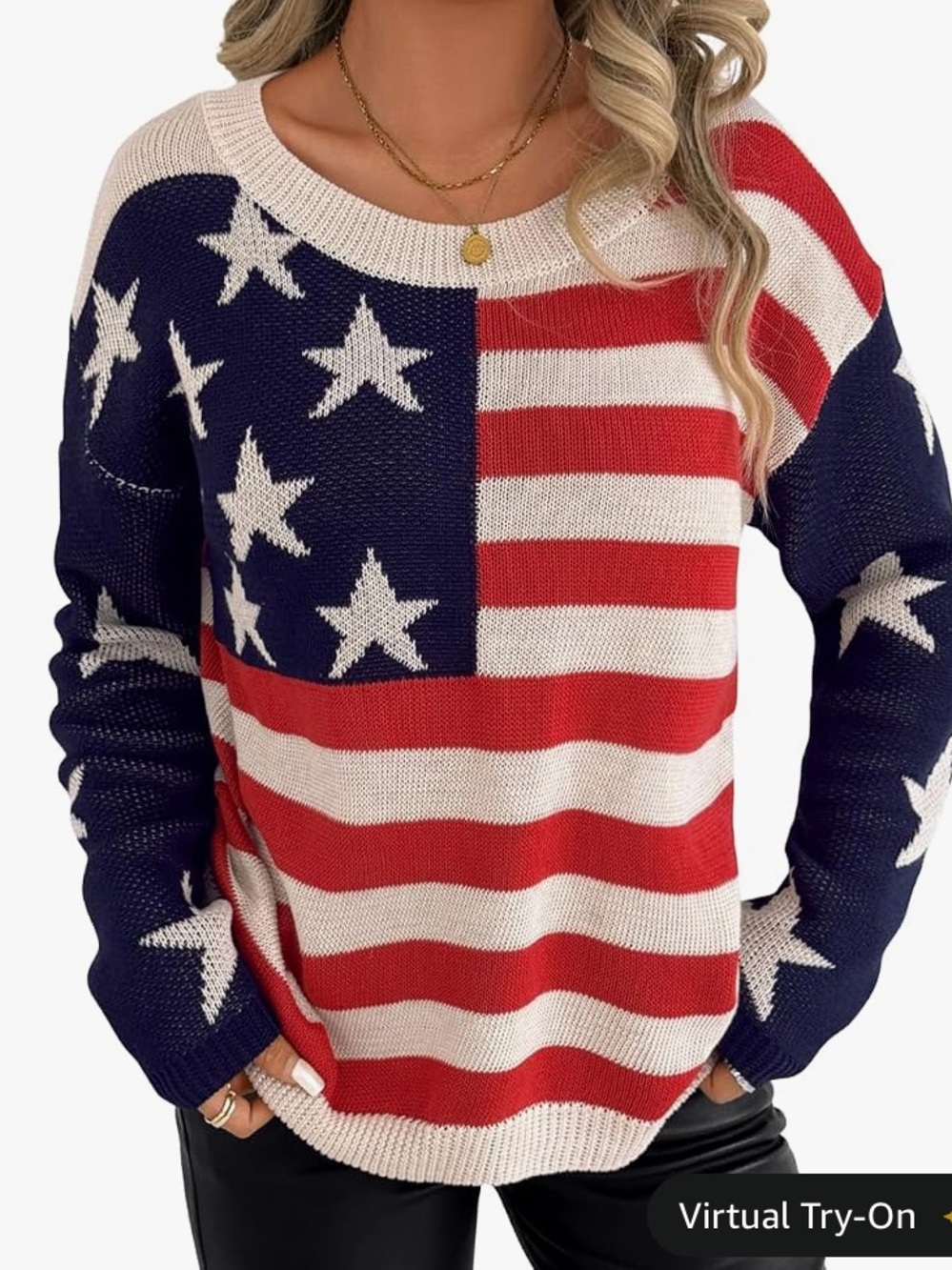 Women's American Flag Crewneck Sweater - Red, White & Blue